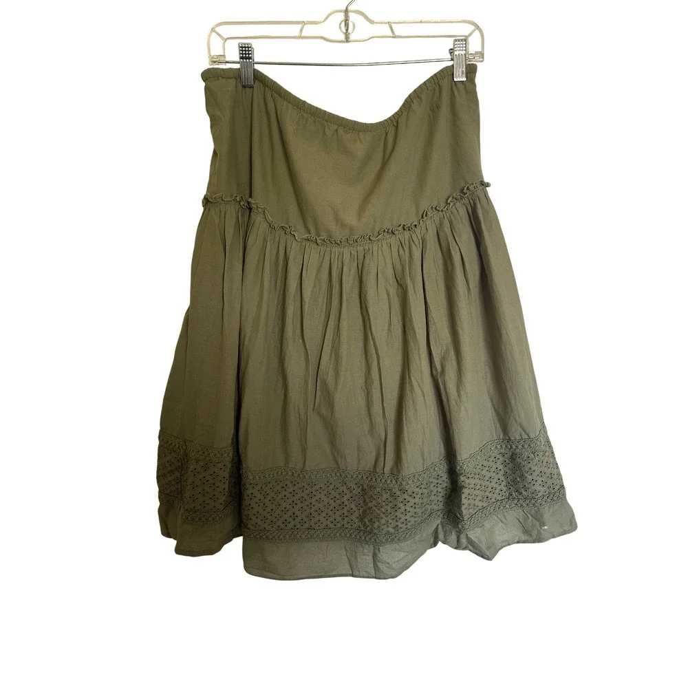 Tommy Hilfiger Womens Olive Green Tiered Cotton Eyelet Lace Prairie Skirt Sz 10